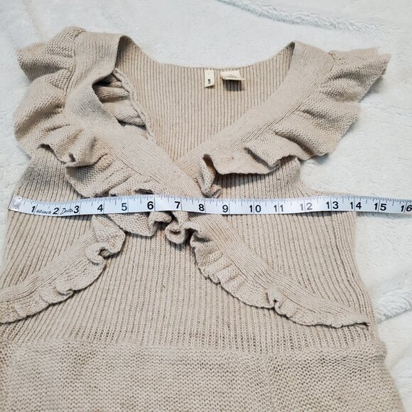 Anthropologie Moth Cream Linen Wool Dress XS Boho Feminine Cottagecore Romantic - Picture 7 of 10